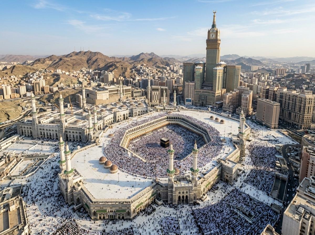 Aerial view of Masjid al-Haram in Makkah, visited by Umrah pilgrims from the UK