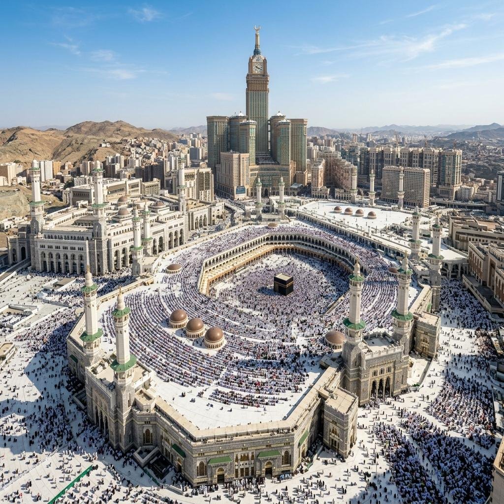 Pilgrims performing Tawaf around the Kaaba during Hajj season